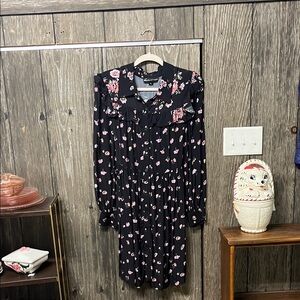 Jill Stuart Black Long-Sleeve Dress with Pink Floral Print